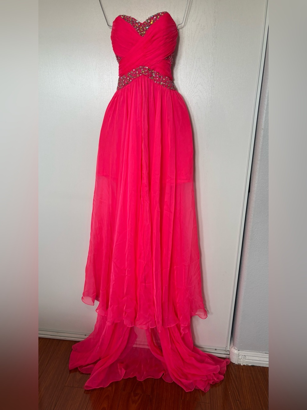 Splash Hot Pink High-Low Chiffon Skirt with Beaded Waist